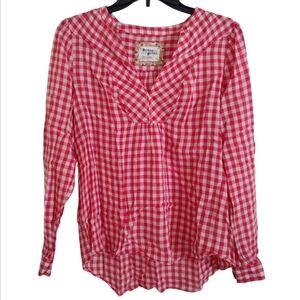 Holding Horses Anthropologie red white gingham plaid blouse size 4